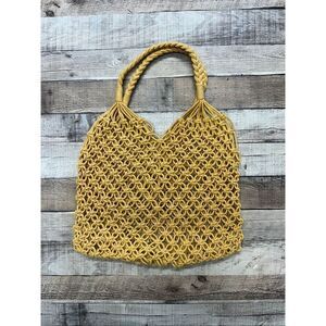 Boho Macramé Woven Knotted Rope Tote Bag Yellow Mustard Braided Beach Market